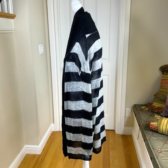Tory Burch Sweater Cardigan Wool Alpaca Blend Stripe Long Black Gray (S) - Picture 3 of 7